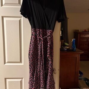 Black Top with Pink Floral Maxi Dress with Tie Waist